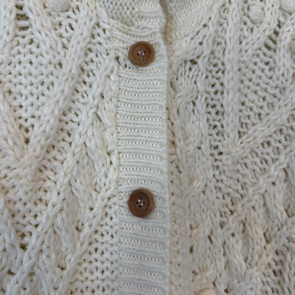 Vtg Fisherman Cardigan XL Cream Ramie Cotton Chunky Cable Knit Bobble Sweater - Picture 6 of 11